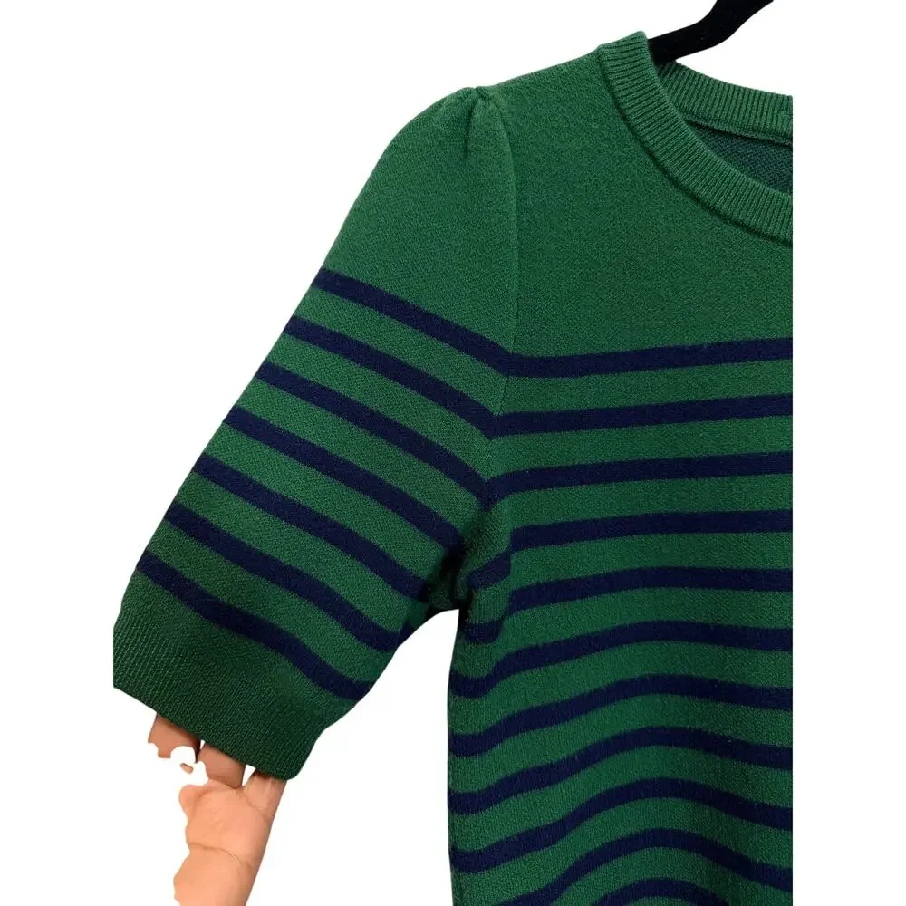 Maeve By Anthropologie Harmon Sweater Tee Green-Blue Stripes Short Sleeve Sz XS - Picture 4 of 10